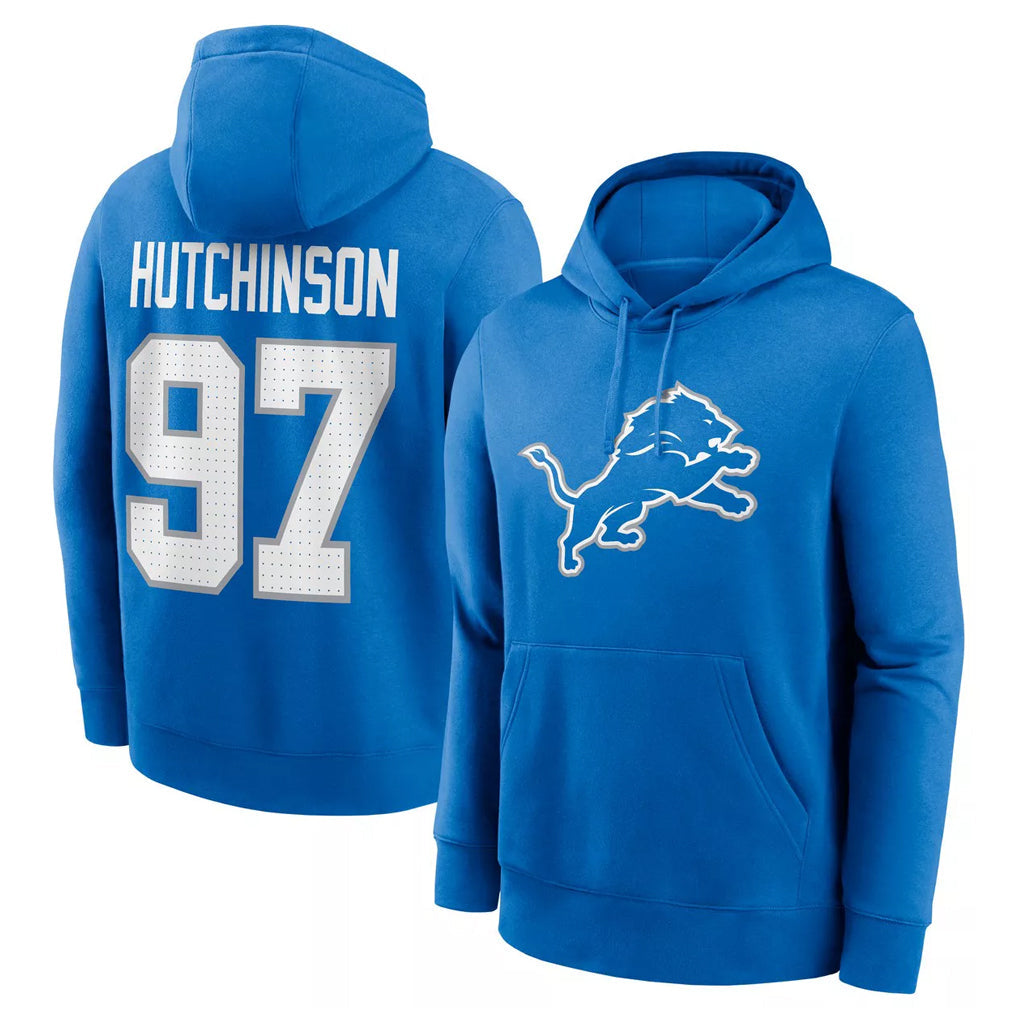 Tlead D.Lions #97 Aidan Hutchinson Player Blue Salute to Service Pullover Hoodies Limited Stitched Jerseys