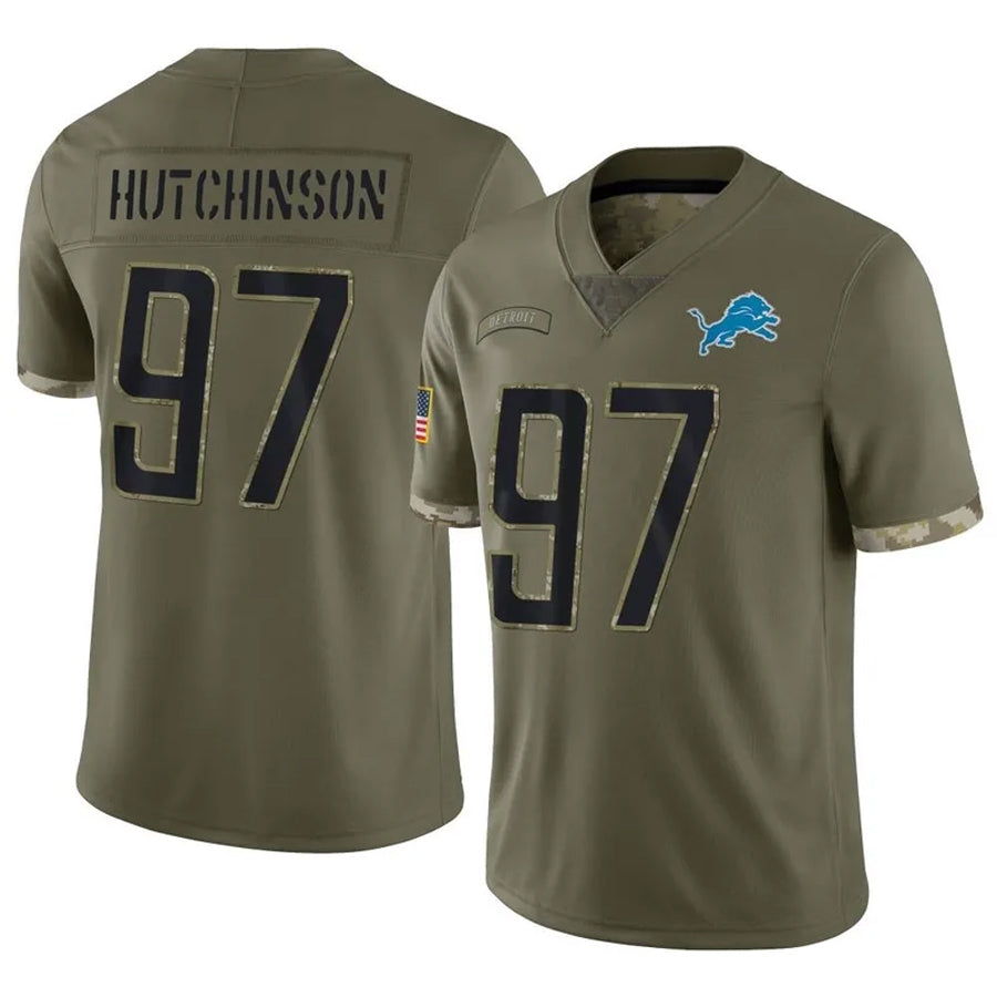 Tlead D.Lions #97 Aidan Hutchinson Player Salute To Service Olive Stitched Jerseys