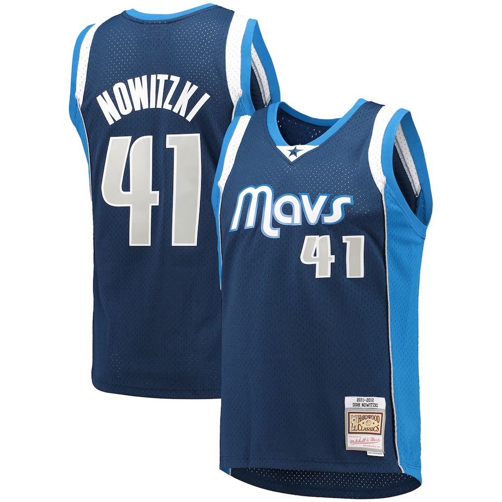 Tlead D.Mavericks Mitchell & Ness #41 Dirk Nowitzki Navy Dallas Mavericks 2011-2012 Hardwood Classics Swingman Stitched Jerseys