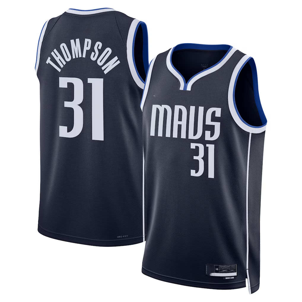 Tlead D.Mavericks #31 Klay Thompson Navy Statement Edition Swingman Stitched Jerseys