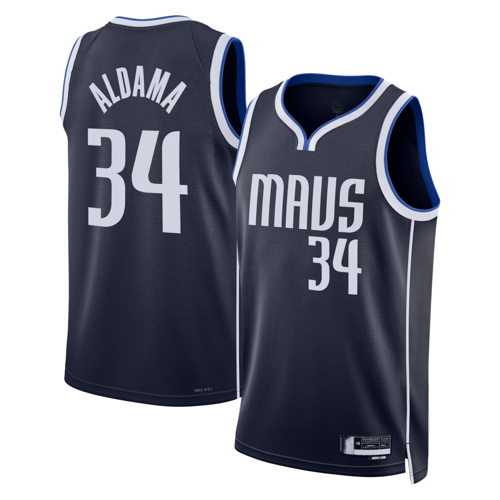 Tlead D.Mavericks #34 Santi Aldama Navy Statement Edition Swingman Stitched Jerseys