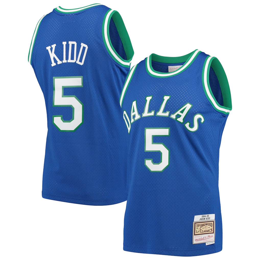 Tlead D.Mavericks #5 Jason Kidd Mitchell & Ness Blue 1994-1995 Hardwood Classics Swingman Jerseys