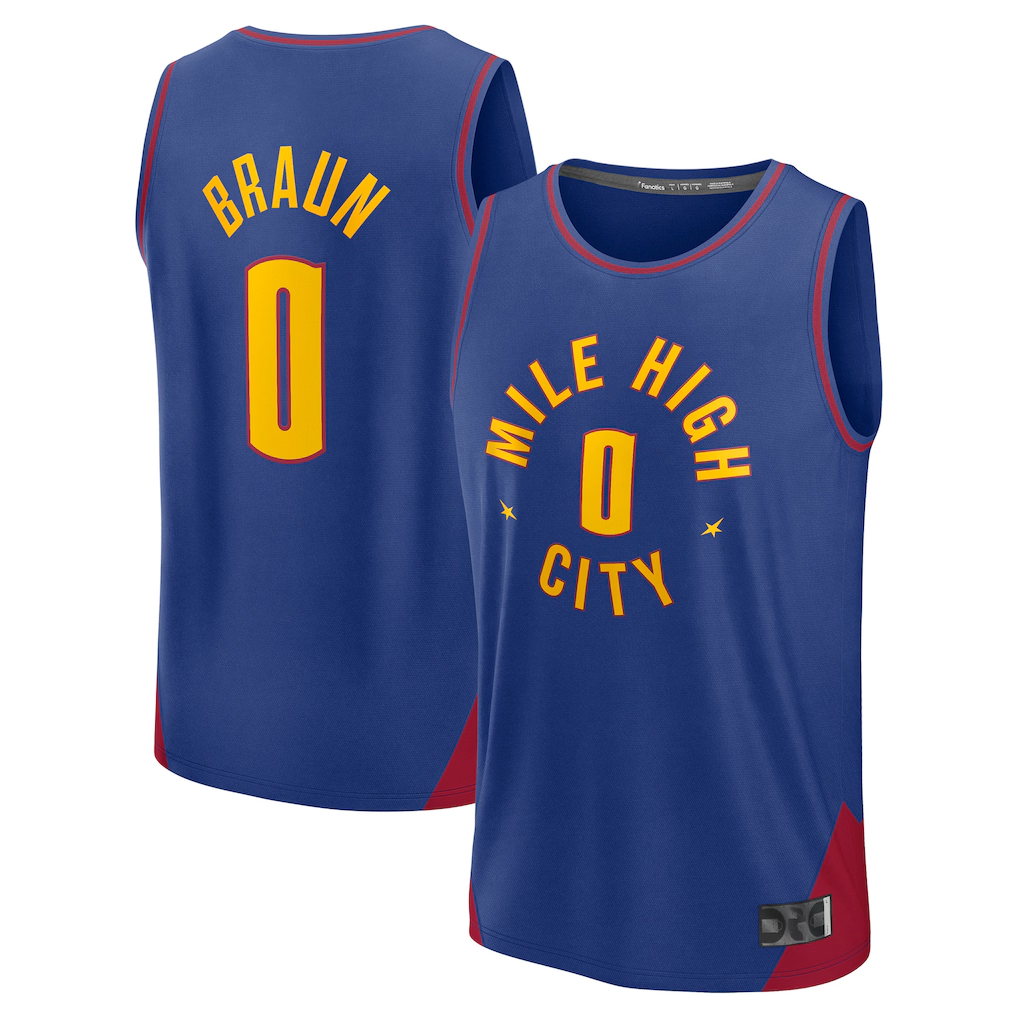 Tlead D.Nuggets #0 Christian Braun Blue Fast Break Replica Player Jerseys - Statement Edition