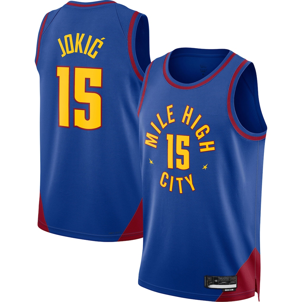 Tlead D.Nuggets #15 Nikola Jokic Blue Swingman Jerseys - Statement Edition