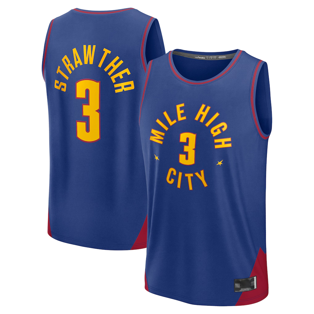 Tlead D.Nuggets #3 Julian Strawther Blue Fast Break Replica Player Jerseys - Statement Edition