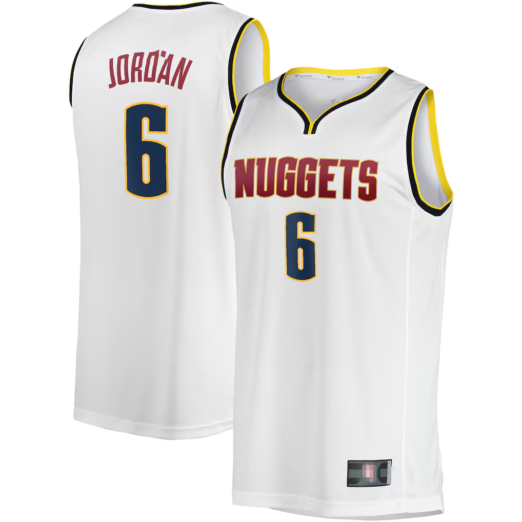 Tlead D.Nuggets #6 DeAndre Jordan White Fast Break Player Jerseys - Association Edition