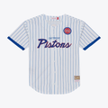 Tlead D.Pistons Mitchell & Ness White Head Coach Pinstripe Mesh Full-Button Baseball Jerseys
