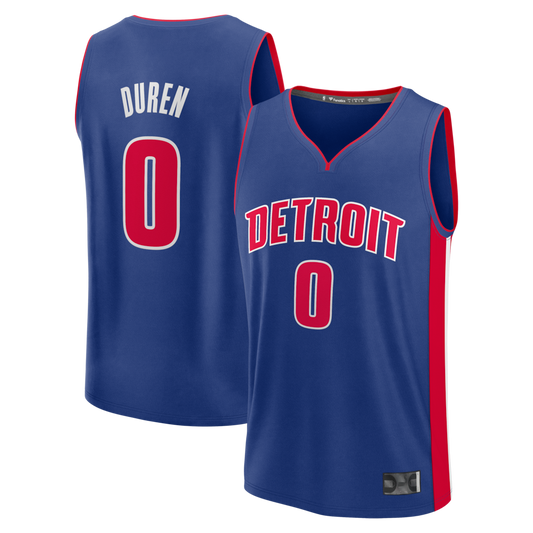Tlead D.Pistons #0 Jalen Duren  Blue Fast Break Replica Jerseys - Icon Edition