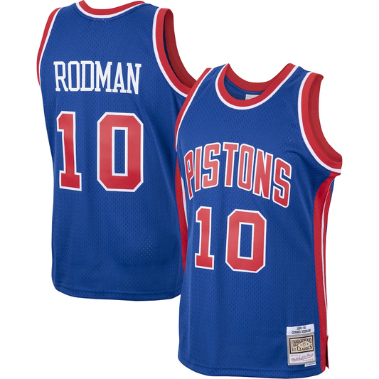 Tlead D.Pistons #10 Dennis Rodman Mitchell & Ness Royal 198889 Hardwood Classics Swingman Jerseys