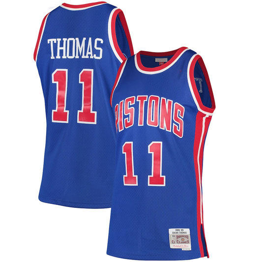 Tlead D.Pistons #11 Isiah Thomas Mitchell & Ness Blue 198889 Hardwood Classics Swingman Jerseys