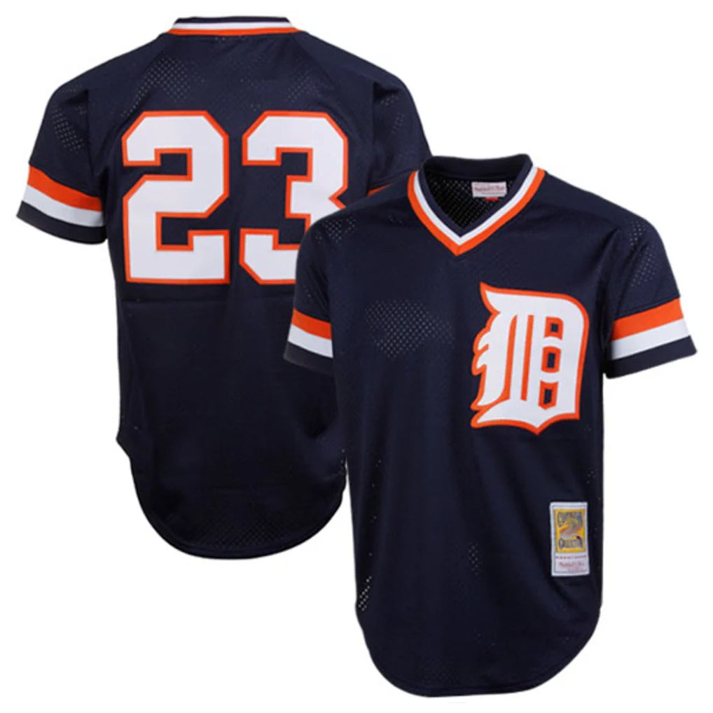 Tlead D.Tigers #23 Kirk Gibson Player Mitchell & Ness Navy 1984 Mesh Batting Practice  T-shirt Stitched Jerseys