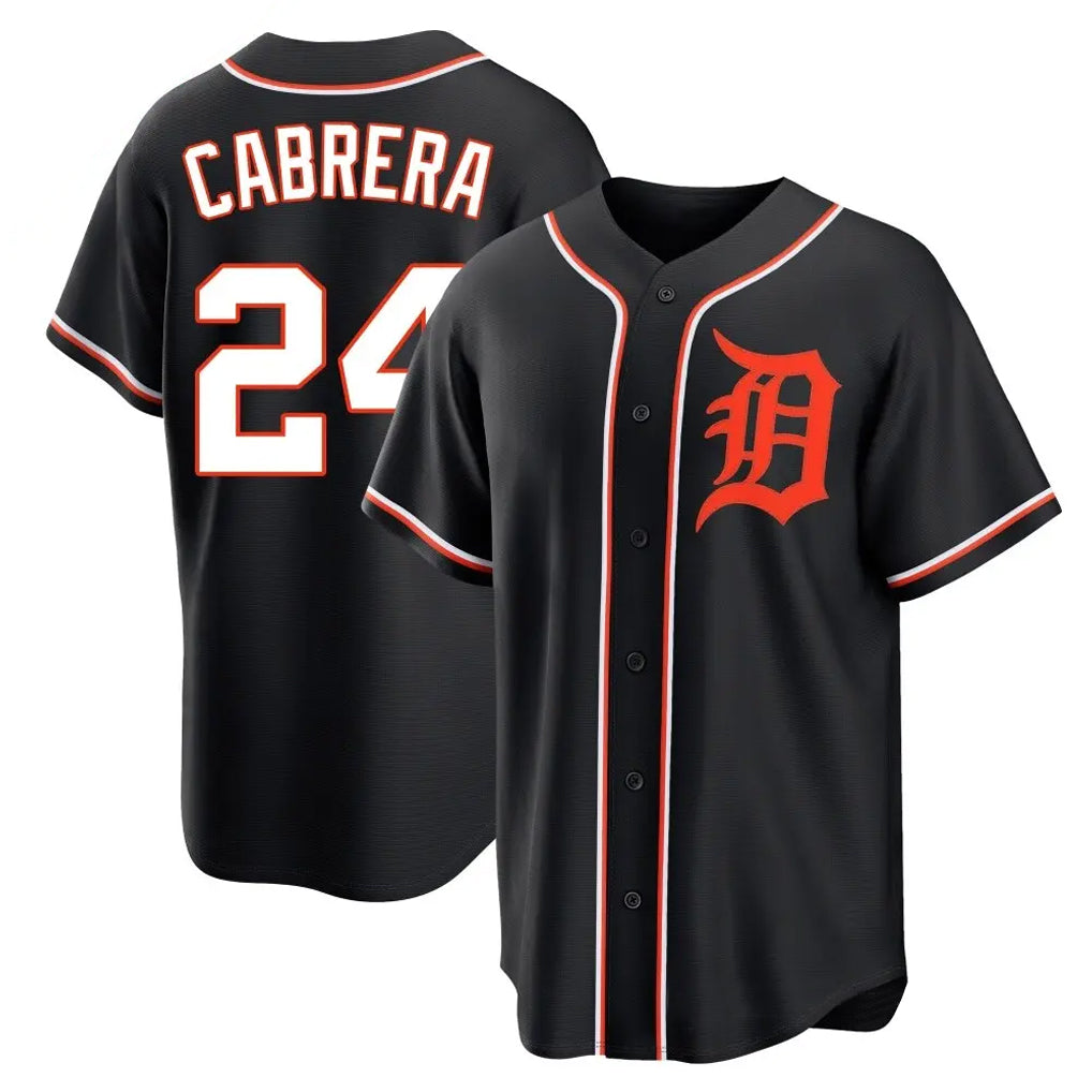 Tlead D.Tigers #24 Miguel Cabrera Player Black Fashion Out Home Game Stitched Jerseys