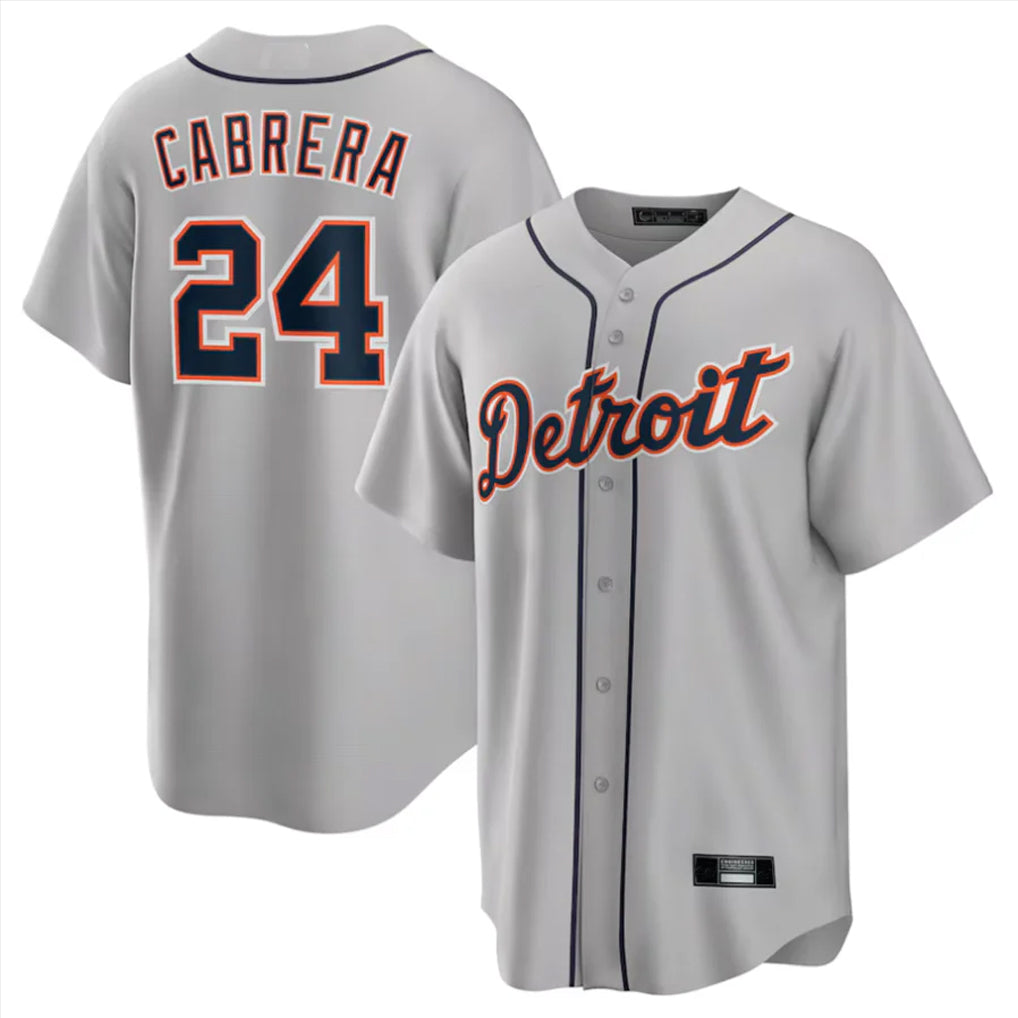 Tlead D.Tigers #24 Miguel Cabrera Player Gray Home Game Stitched Jerseys