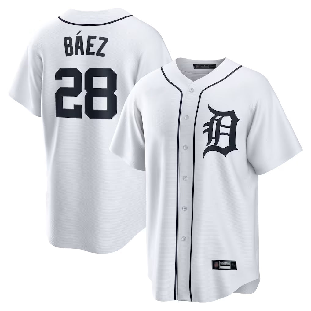 Tlead D.Tigers #28 Javier B¡§¡éez Player White Home Game Stitched Jerseys