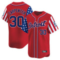 Tlead D.Tigers #30 Kerry Carpenter Player Red Independence Day Vapor Premier Limited Stitched Jerseys