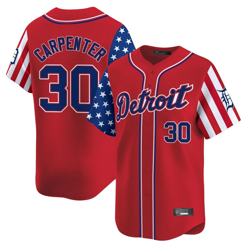 Tlead D.Tigers #30 Kerry Carpenter Player Red Independence Day Vapor Premier Limited Stitched Jerseys