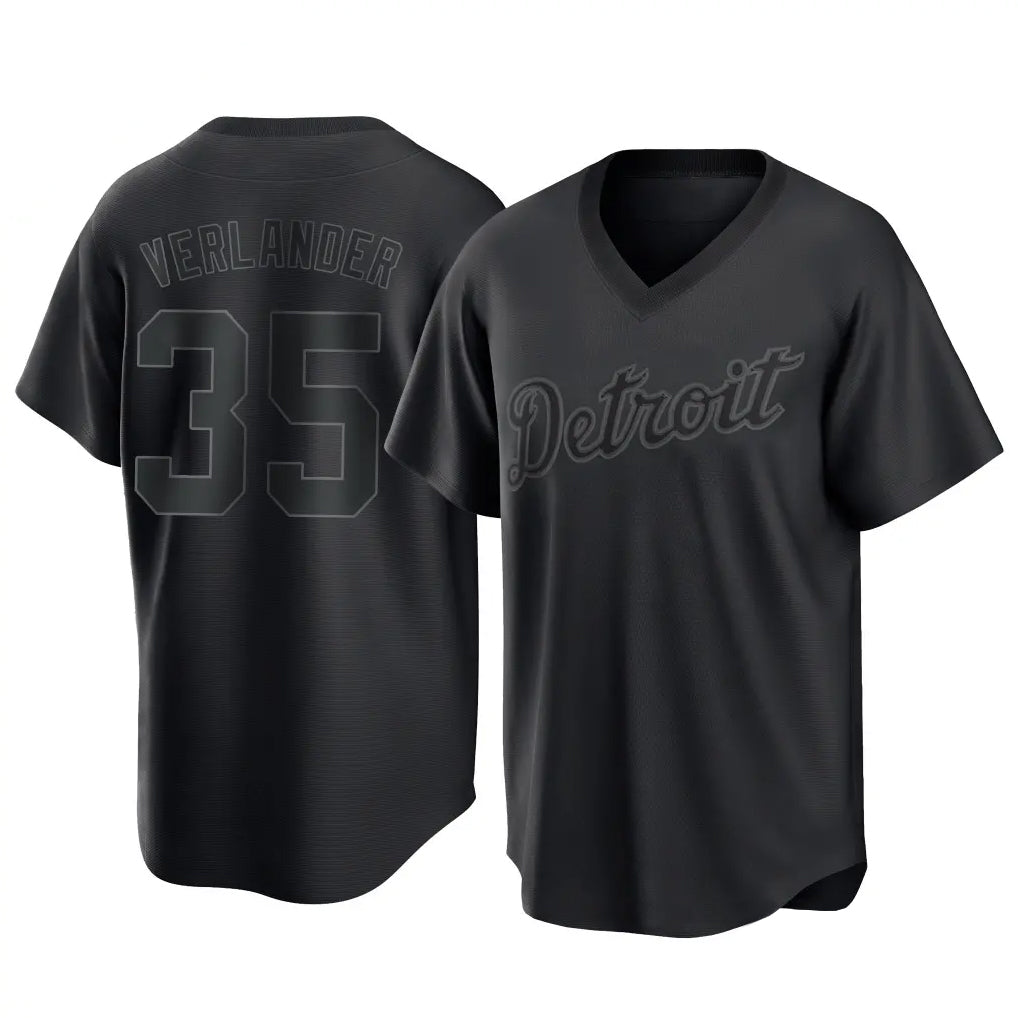 Tlead D.Tigers #35 Justin Verlander Player Black T-shirt Home Game Stitched Jerseys