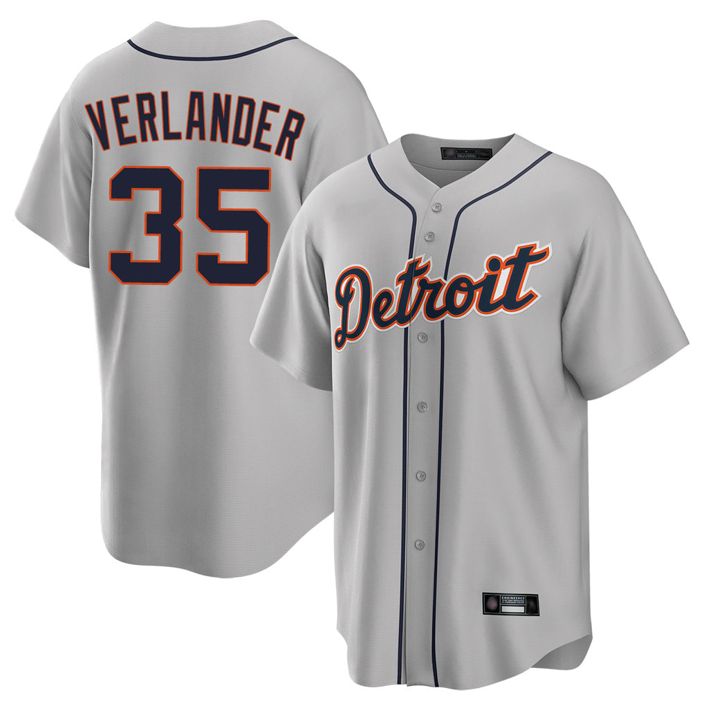 Tlead D.Tigers #35 Justin Verlander Player Gray Home Game Stitched Jerseys