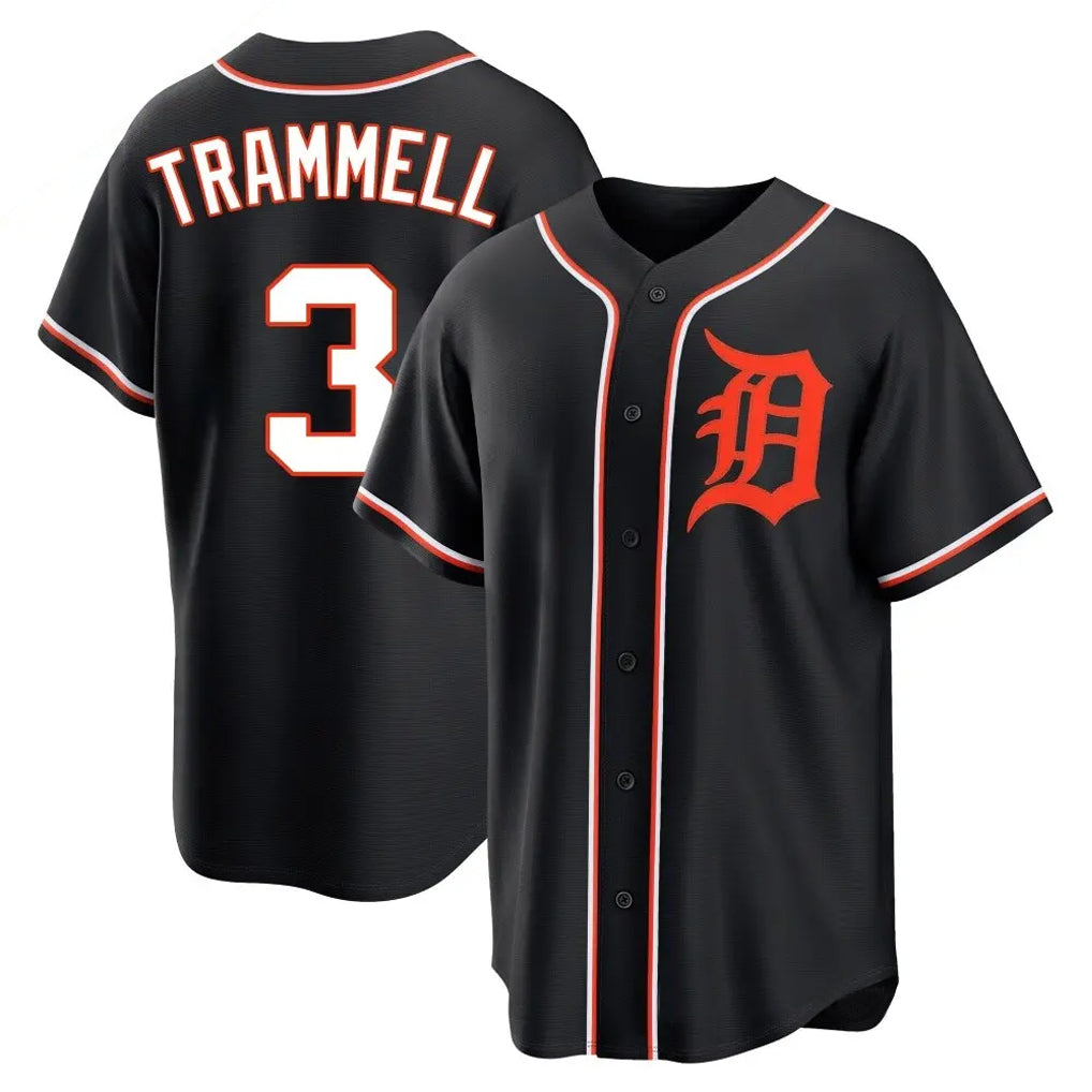 Tlead D.Tigers #3 Alan Trammell Player Black Fashion Out Home Game Stitched Jerseys