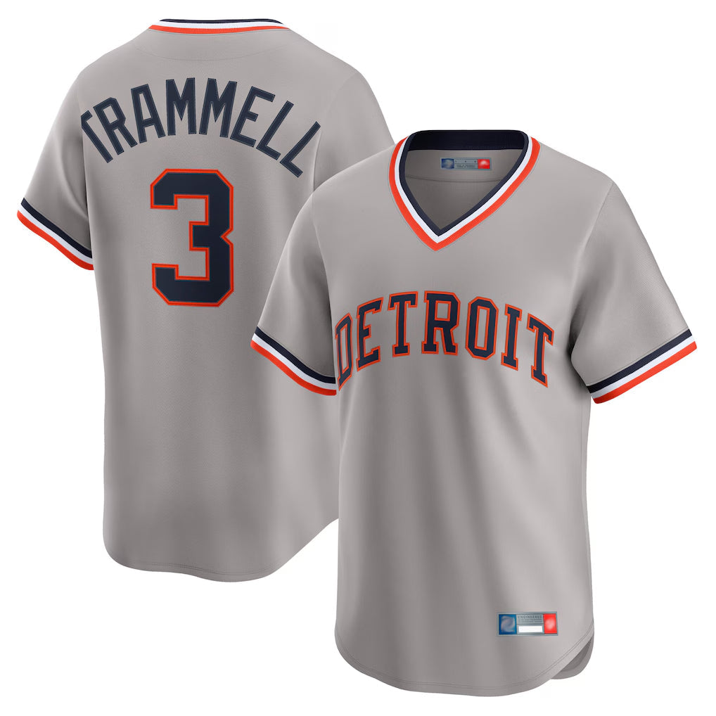Tlead D.Tigers #3 Alan Trammell Player Gray Cooperstown T-shirt Home Game Stitched Jerseys