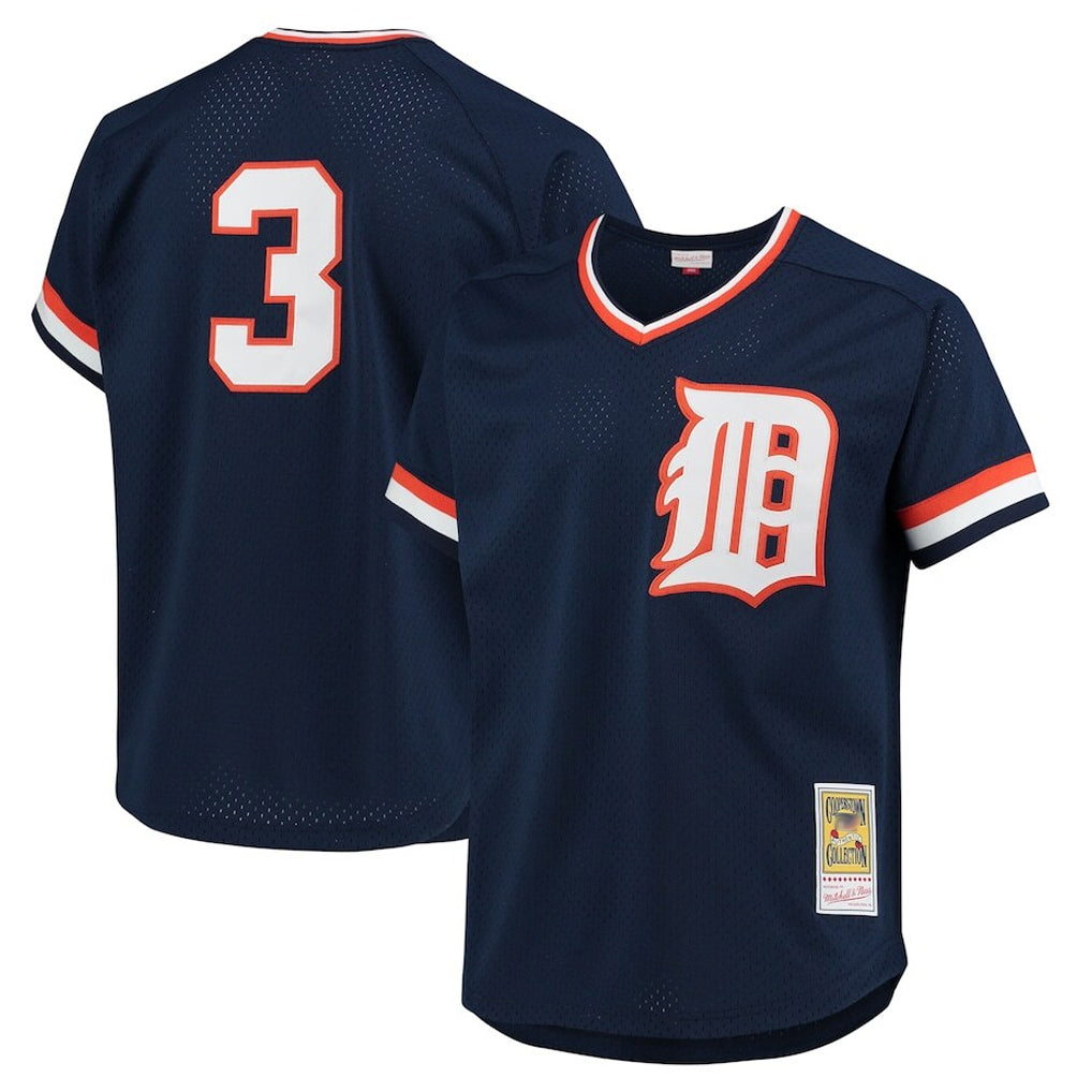 Tlead D.Tigers #3 Alan Trammell Player Mitchell & Ness Navy 1984 Mesh Batting Practice  T-shirt Stitched Jerseys