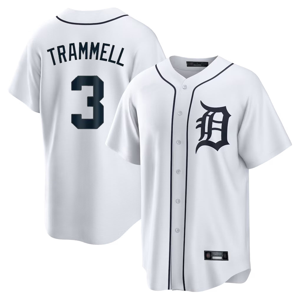 Tlead D.Tigers #3 Alan Trammell Player White Home Game Stitched Jerseys