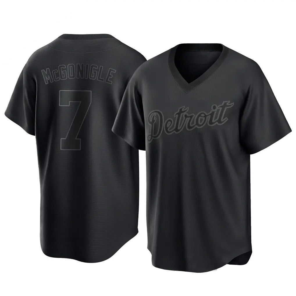 Tlead D.Tigers #7 Kevin McGonigle Player Black T-shirt Home Game Stitched Jerseys
