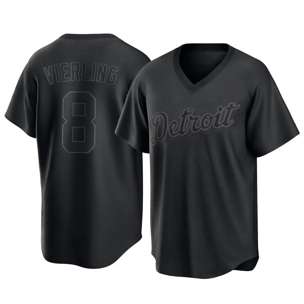 Tlead D.Tigers #8 Matt Vierling Player Black T-shirt Home Game Stitched Jerseys