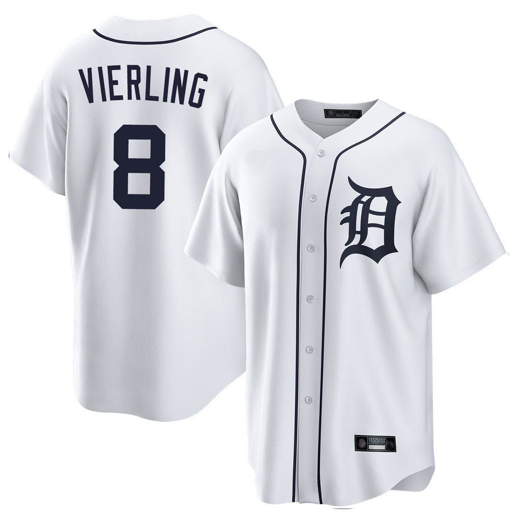 Tlead D.Tigers #8 Matt Vierling Player White Home Game Stitched Jerseys