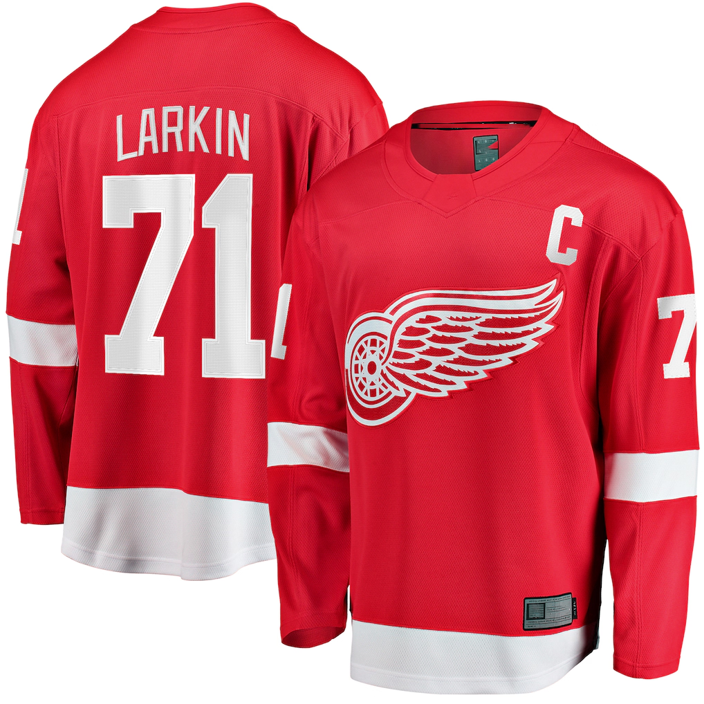 Tlead D.Red wings #71 Dylan Larkin Branded Red Captain Home Breakaway Jerseys