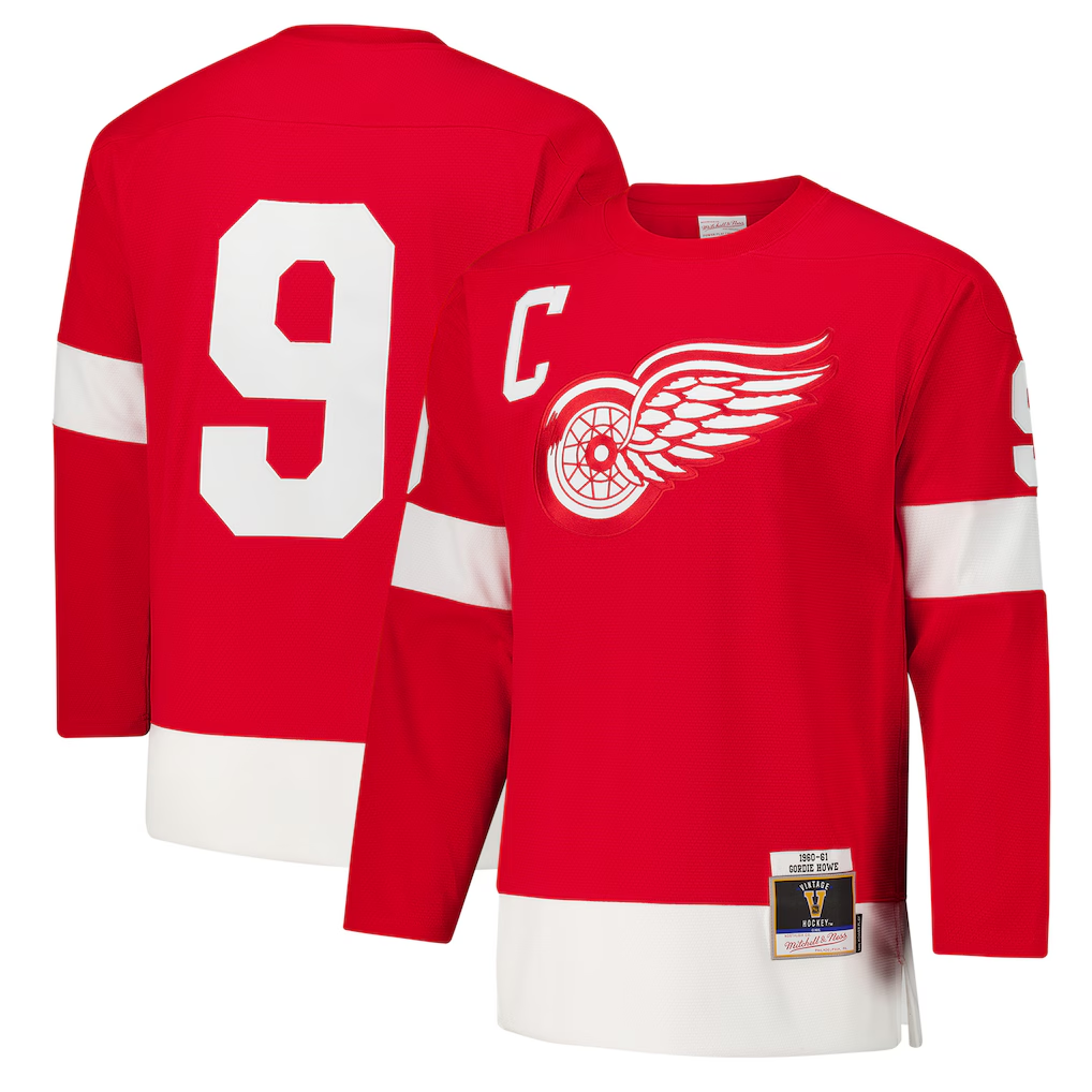 Tlead D.Red wings #9 Gordie Howe Red 1960-61 Power Play Jerseys