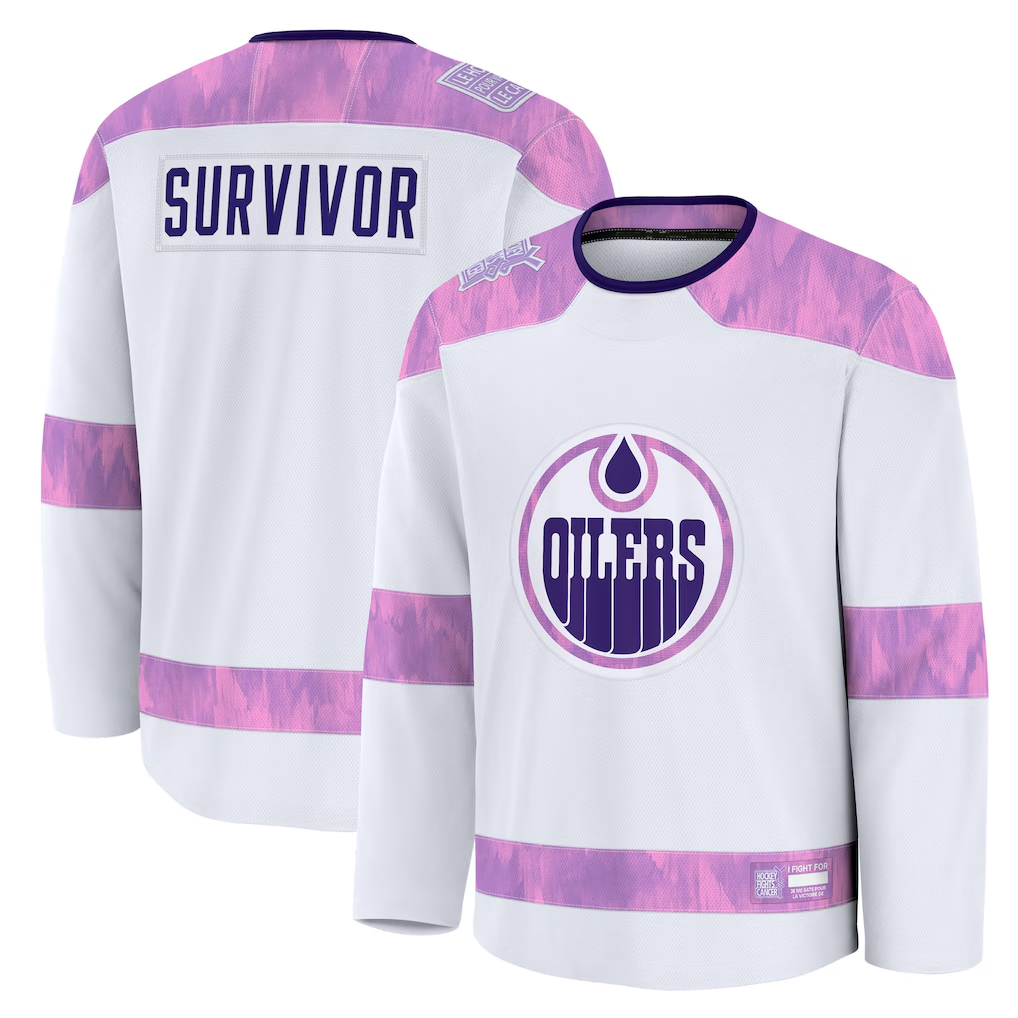 Tlead E.Oilers White Hockey Fights Cancer Survivor Practice Jerseys