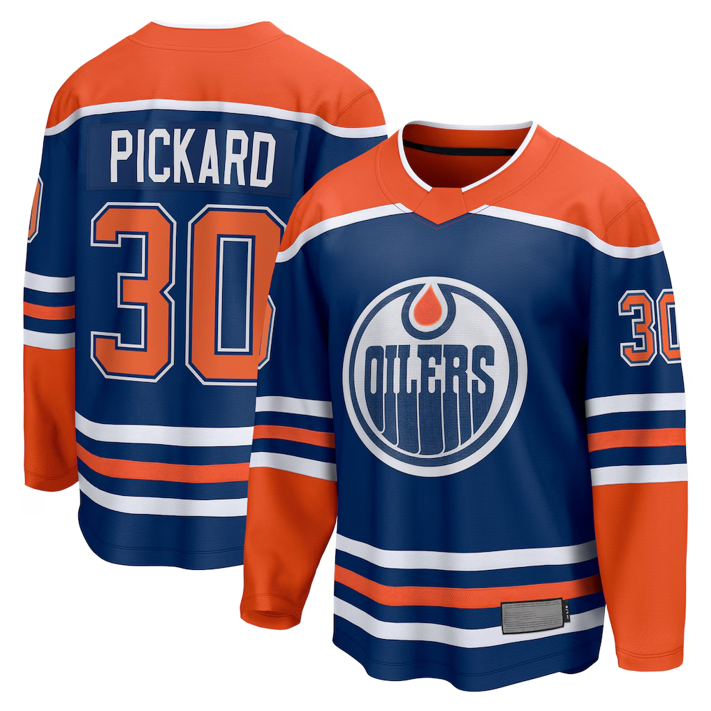 Tlead E.Oilers #30 Calvin Pickard Royal Home Premier Breakaway Player Jerseys