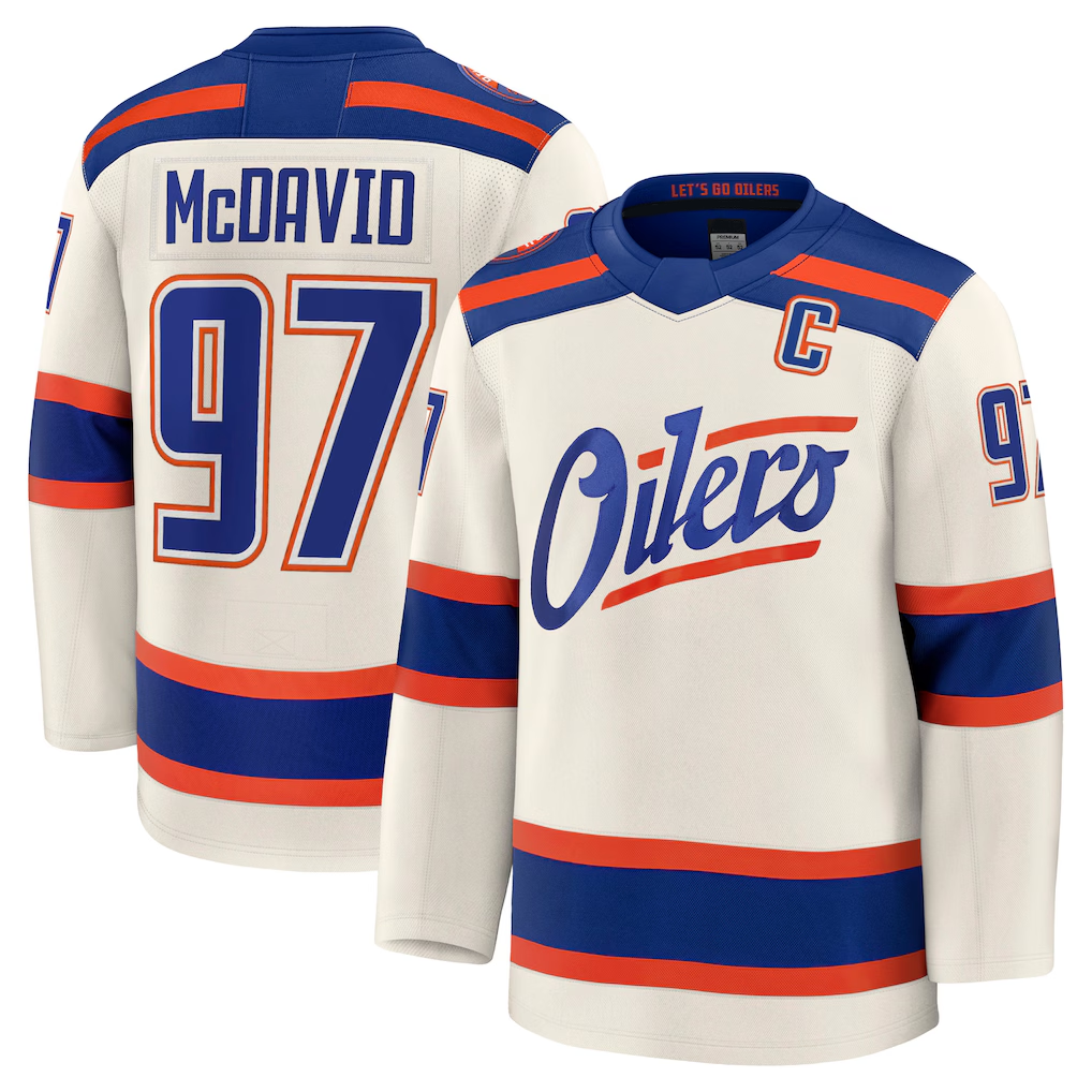 Tlead E.Oilers #97 Connor McDavid Light Beige Alternate Premium Jerseys