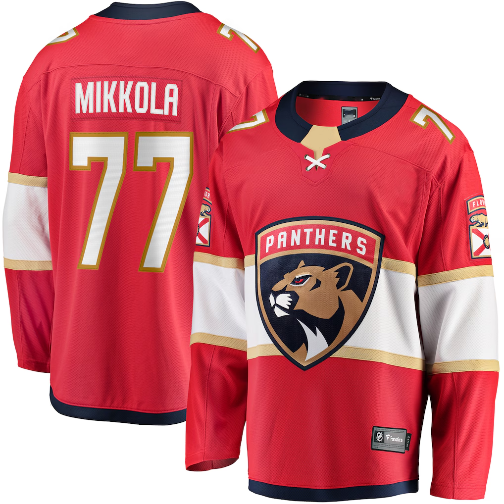 Tlead F.Panthers #77 Niko Mikkola Red Premier Breakaway Player Jerseys
