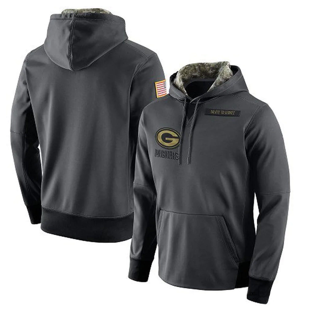 Tlead GB.Packers Anthracite Salute to Service Performance Hoodie Limited Game Blank Player Stitched Jerseys