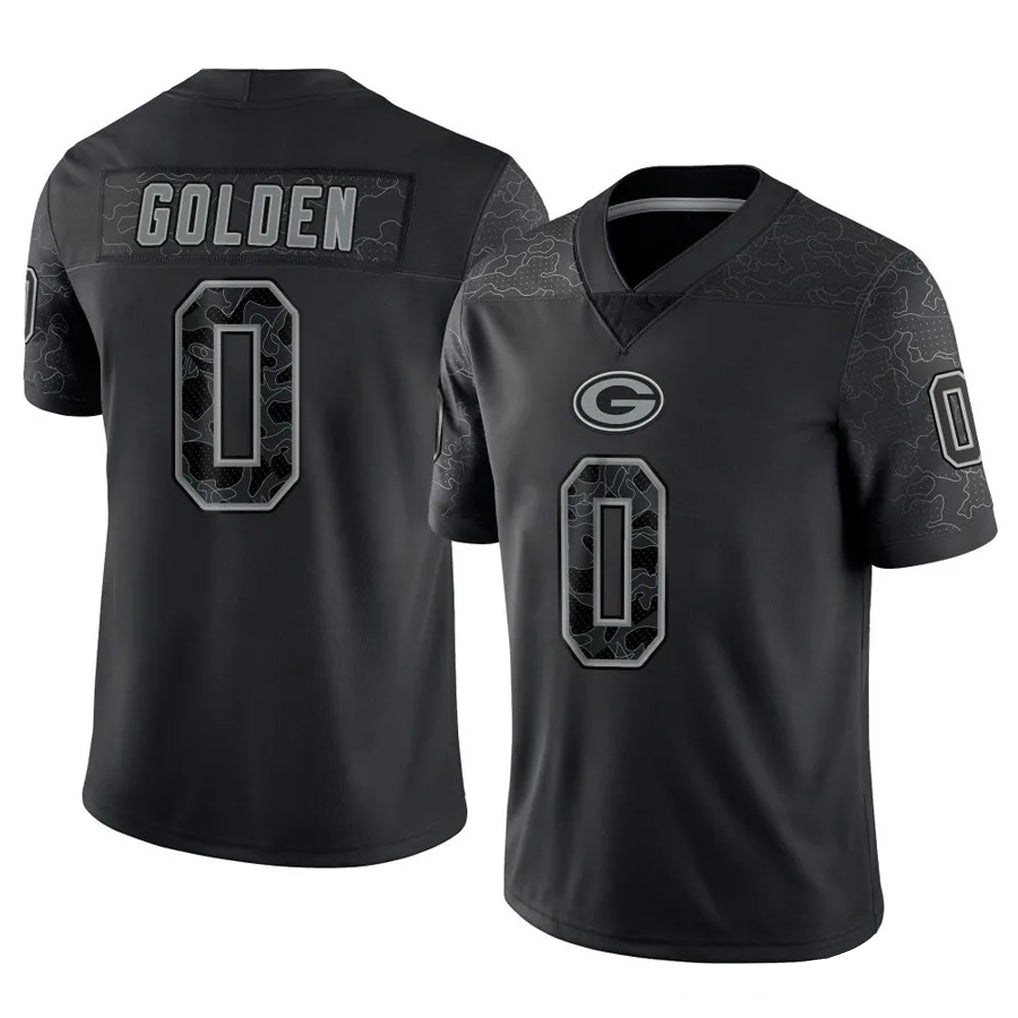 Tlead GB.Packers #0 Matthew Golden Player Black Reflective Limited Home Game Stitched Jerseys