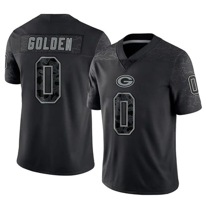 Tlead GB.Packers #0 Matthew Golden Player Black Reflective Limited Home Game Stitched Jerseys