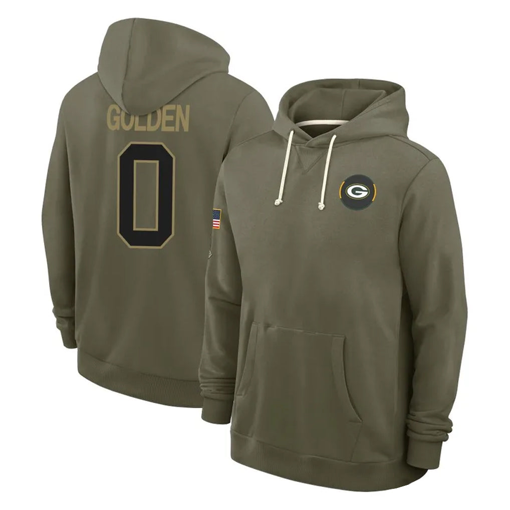 Tlead GB.Packers #0 Matthew Golden Player Olive Salute to Service Pullover Hoodies Limited Stitched Jerseys
