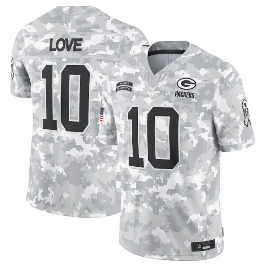 Tlead GB.Packers #10 Jordan Love Player Arctic Camo Salute to Service Limited Stitched Jerseys