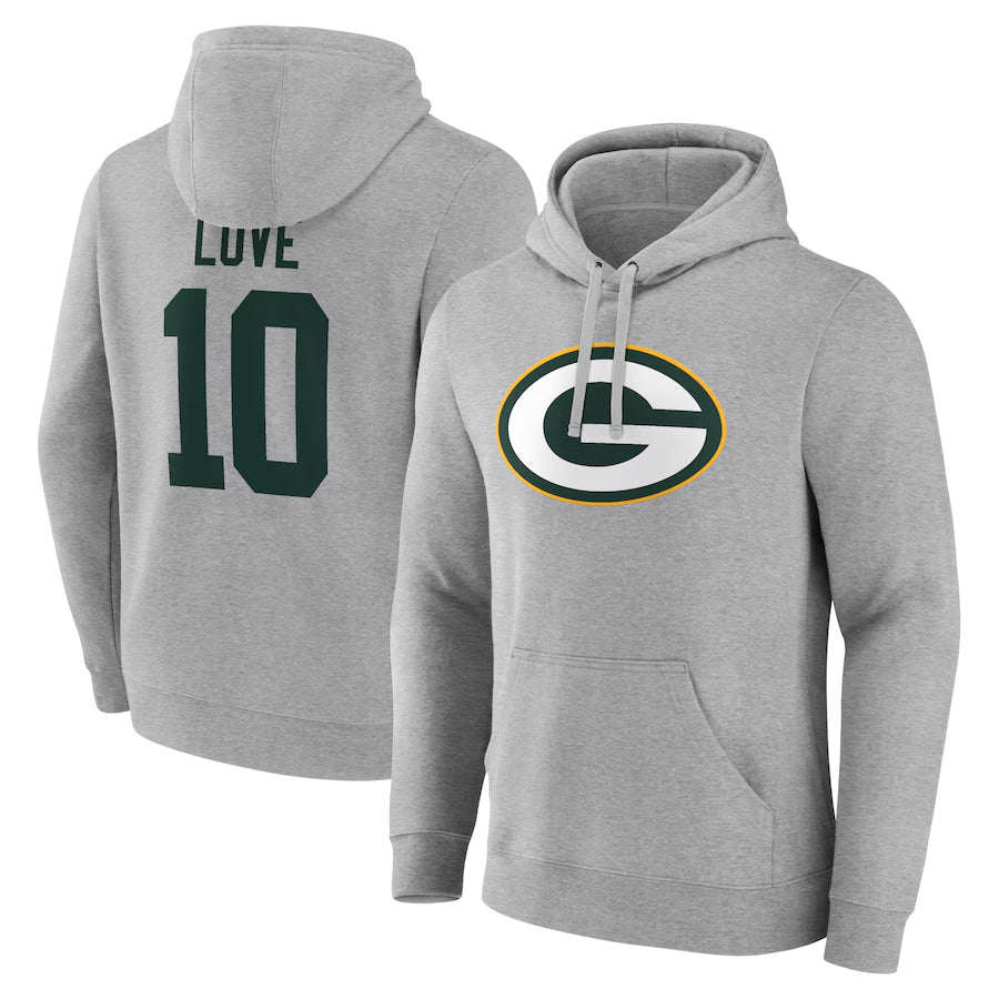 Tlead GB.Packers #10 Jordan Love Player Gray Pullover Hoodie Game Stitched Jerseys