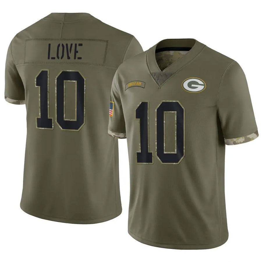 Tlead GB.Packers #10 Jordan Love Player Salute To Service Olive Stitched Jerseys
