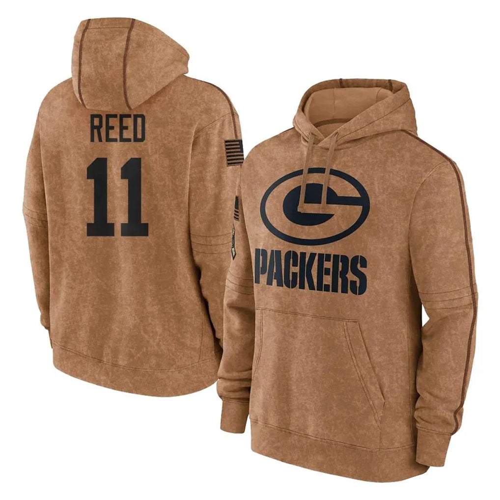 Tlead GB.Packers #11 Jayden Reed Player Brown Salute to Service Hoodies Limited Game Stitched Jerseys