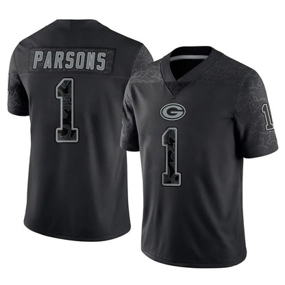 Tlead GB.Packers #1 Micah Parsons Player Black Reflective Limited Home Game Stitched Jerseys