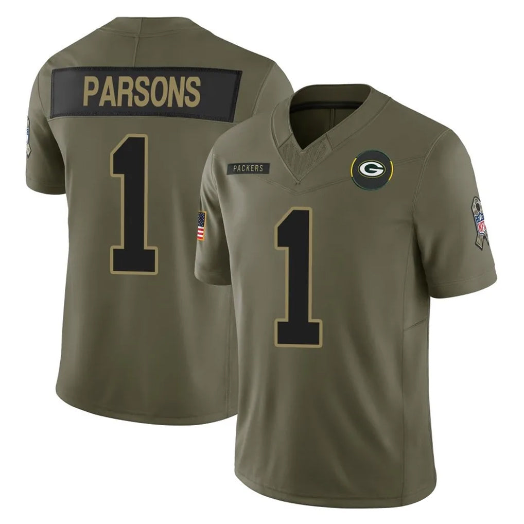 Tlead GB.Packers #1 Micah Parsons Player Olive 2025 Salute To Service Limited Home Game Stitched Jerseys