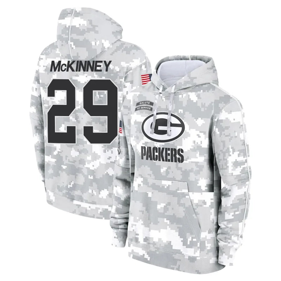 Tlead GB.Packers #29 Xavier McKinney Player Camo Salute To Service Hoodies Game  Stitched Jerseys