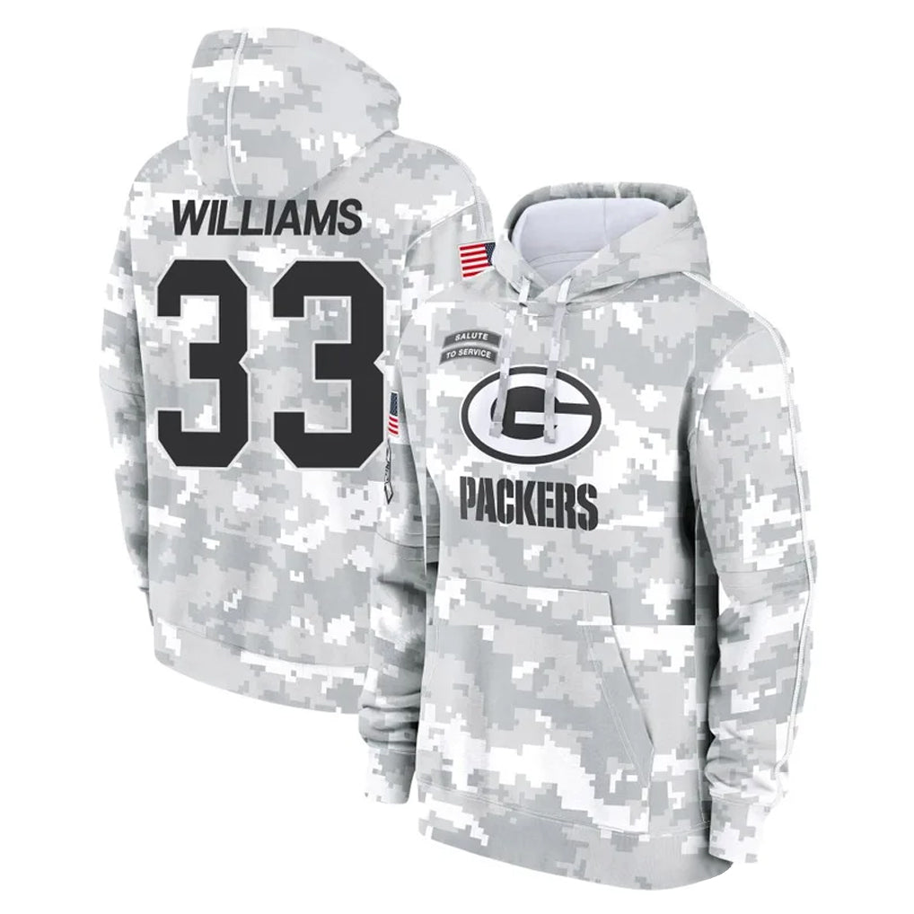 Tlead GB.Packers #33 Evan Williams Player Arctic Camo Salute to Service Hoodies Limited Game Stitched Jerseys