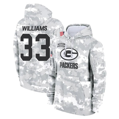 Tlead GB.Packers #33 Evan Williams Player Arctic Camo Salute to Service Hoodies Limited Game Stitched Jerseys