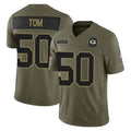 Tlead GB.Packers #50 Zach Tom Player Olive 2025 Salute To Service Limited Home Game Stitched Jerseys