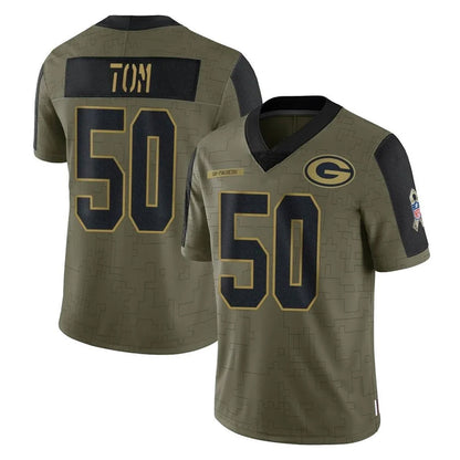 Tlead GB.Packers #50 Zach Tom Player Olive Salute To Service Limited Game Stitched Jerseys